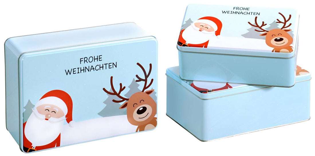 Weihnachtsdose Metall, eckig, 3er-Set, Frohe Weihnachten (6Stk.)