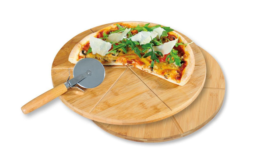 Pizzateller, 2er Set mit Pizzaschneider, Bambus, FSC (4Stk.)