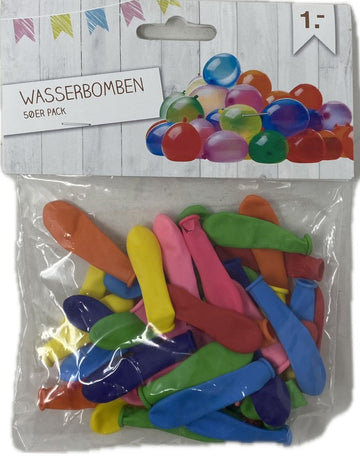 Wasserbomben, bunt gemischt, U:24/26cm,D:8cm,50 St./SB-Btl., in Woolworth-Aufmachung mit PAZ 1,- € (50Stk.)