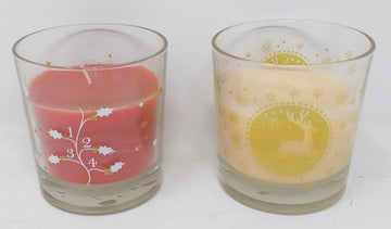 Kerze/Glas 93/88 Creme + Dekor  + rot mit Dekor (40Stk.)