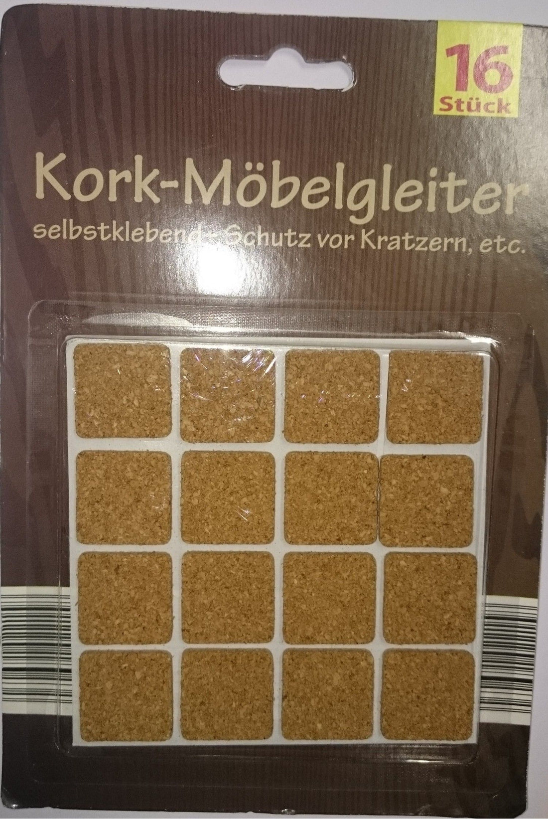 Kork-Möbelgleiter, 16tlg. Set 3mm stark sortierte Sets: 25 mm x 25 mm oder 22mm ø (36Stk.)