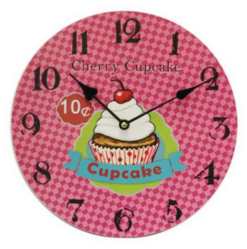 Wanduhr, MDF, Retro Cupcake-Design, D:29cm  (8Stk.)