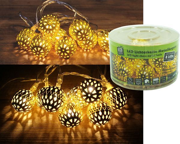 Lichterkette Metallkugeln, gold, 8 LEDs (24Stk.)