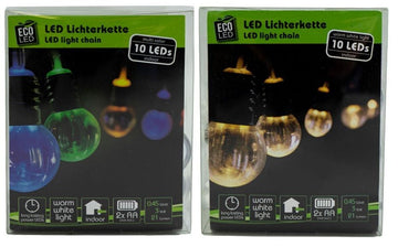 LED Lichterkette Glühbirnen, klar, Kunststoff, 10 LED-Glühbirnen, warm weiß & multicolor sort., batteriebetr. (2xAA, nicht enth.),DH 2.5x4cm, Zuleitung 30cm, im Display, VE 12/24 EP84 (12Stk.)