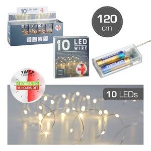 Lichterkette Mikro, 10LED, TIMER, 120cm Draht, silber, LED warmweiß, für 2 x AA (exkl), PVC Box/ 72 St. Farbdisplay B:cm (72Stk.)