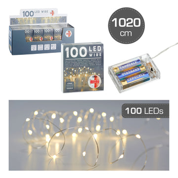 LED Drahtlichterkette, 100 LED, mit Timer warmweiß, batteriebetrieben (3x AA, nicht enth.),10m im  Display,  (72Stk.)