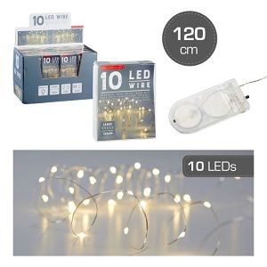 Lichterkette Mikro, 10 LED, Knopfzelle, 120cm Draht, silber, LED warmweiß, inkl. 2xCR2032, PVC Box/ 48 St. Farbdisplay B:cm (48Stk.)