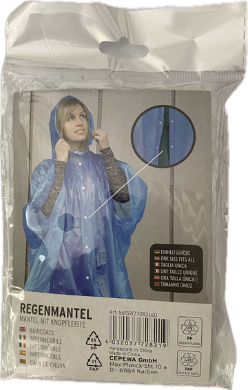 Regenponcho Regenmantel  schwere Qualität  . lang + Kaputze SB-Verpackung gross (96Stk.)