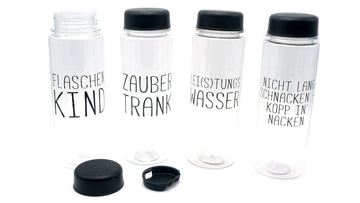 Trinkflasche 500ml  KU 6x19cm mit Sprüchen sortiert (48Stk.)