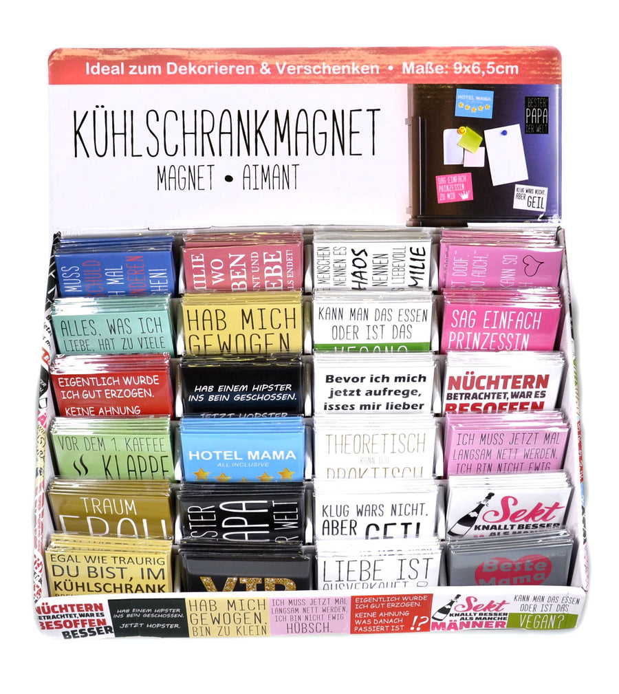 Kühlschrankmagnet mit neuen Sprüchen  24fach sortiert im Display  ! (144Stk.)