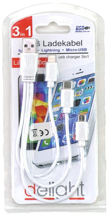 USB-Ladekabel  3 in  1   für iPad  iPhone  u.a. auf Blisterkarte (24Stk.)