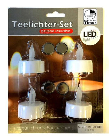 LED Teelichter 4er Set mit 6 Std. TIMER &  4 x CR4032 Batterie warmweiß  Elektroteelicht (72Stk.)