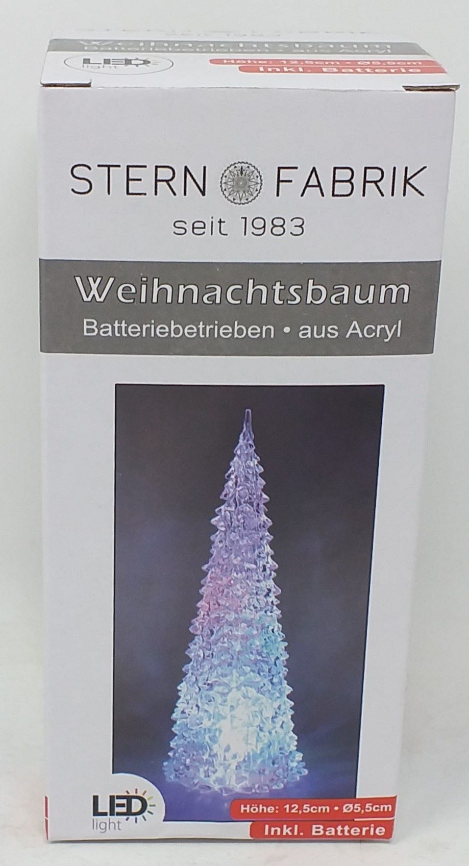 Tannenbaum Acryl LED 12,5cm Ø 6cm in Box weiss (12Stk.)