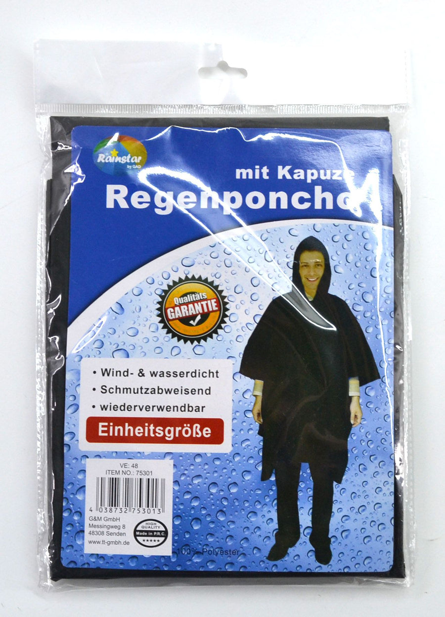 Regenponcho schwere Qualität 1,30 mtr. breit, 1mtr. lang + Kaputze SB-Verpackung gross (48Stk.)