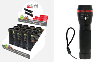 Taschenlampe Super LED mit Zoomfunktion schwarz im Display (48Stk.)