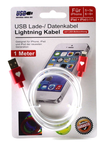 Lade-/Datenkabel USB "LED Colourfull", für IPhone 5+6 (24Stk.)