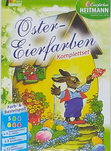 Eierfarben Komplettset 5Eierfarben +3 Banderolen +12 Selbstkelbebilder  Ostern Braunsheitmann  SB-Karte  MHD 062022 (10Stk.)