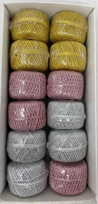 Zierkordel 20m je 4  gold/silber/rose Cordonnet  (12Stk.)