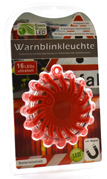 Warnleuchte orange 9 Funktionen mit Magnet Ø 9,5cm 9 verschiedene Leuchtsignale 16 rote LED`s 2x AAA nicht inklusive (24Stk.)