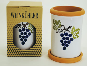 Weinflaschenkühler mit Untersetzer Terrcotta Weintraubenmotiv in Geschenkbox (6Stk.)