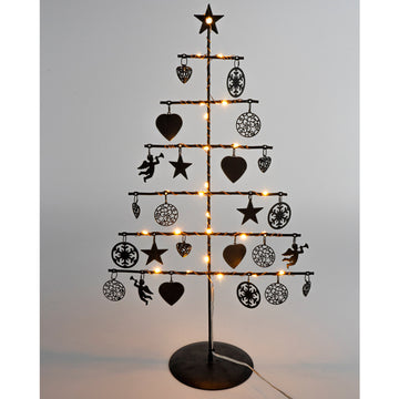 LED Deko Baum, Metall, 25 LED's, schwarz-kupfer, winterliche Deko- Anhänger, H 45cm, Zuleitung 30cm, batteriebetr.(2xAA, nicht enth.), VE 12,
